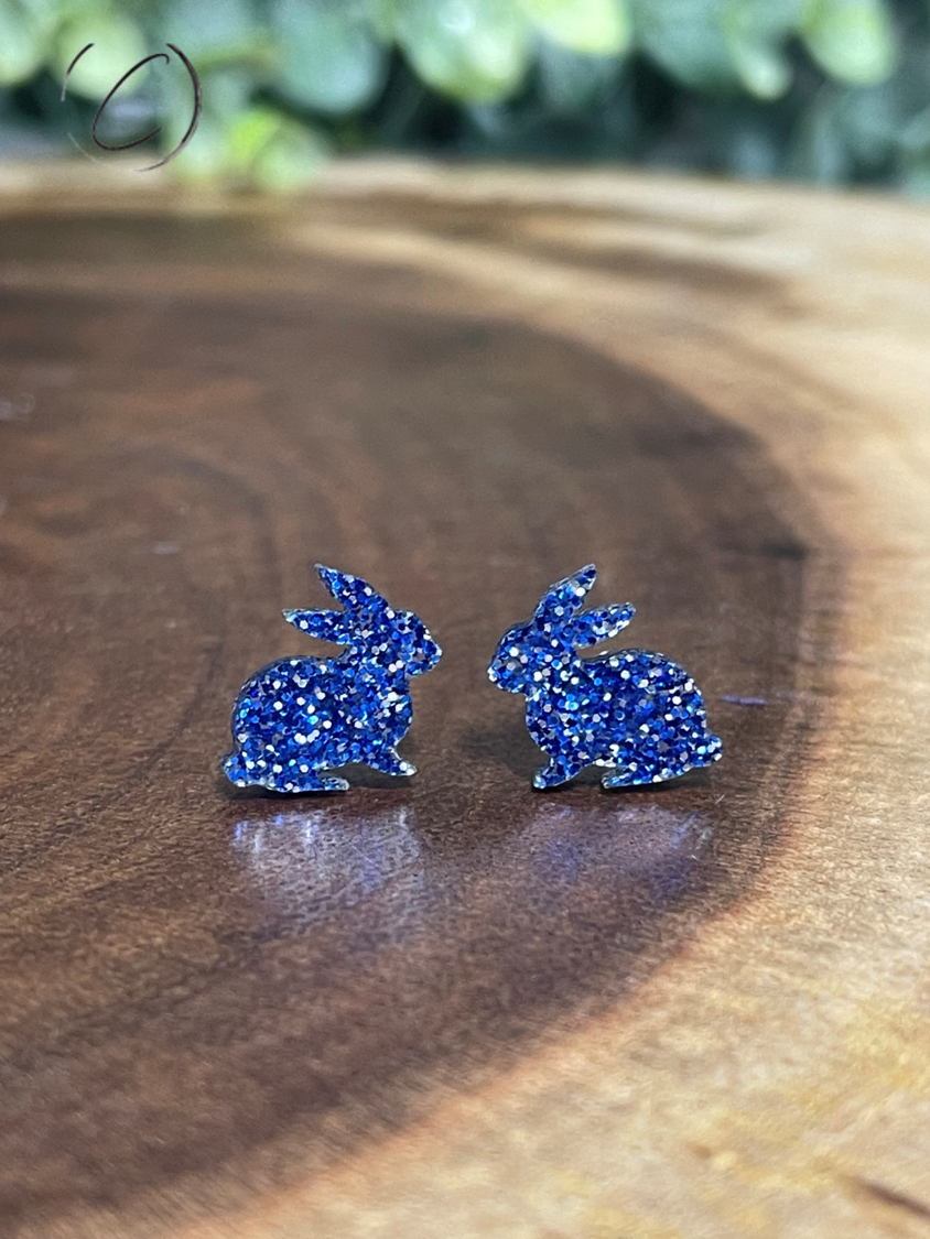 Bunny Blue Glitter Stud Earrings