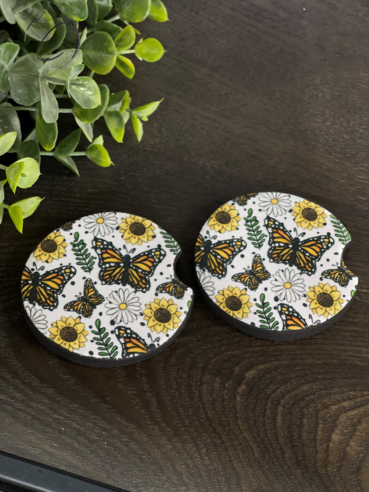 Butterflies & Wild Flowers Car Coaster Set