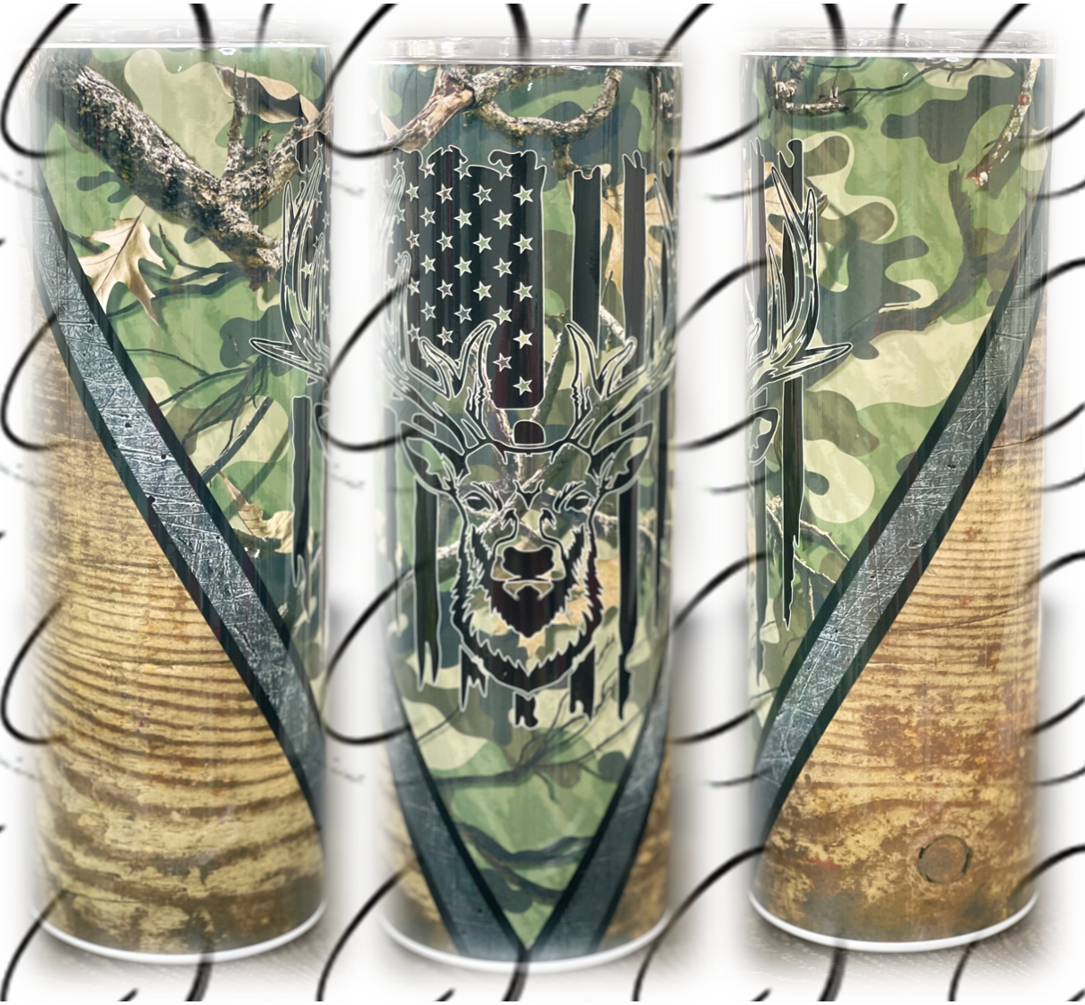 Camo & Wood Grain Deer Hunter 20oz Skinny Tumbler