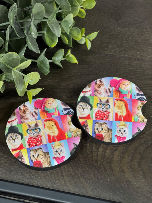 Cat Portraits Car Coaster Set