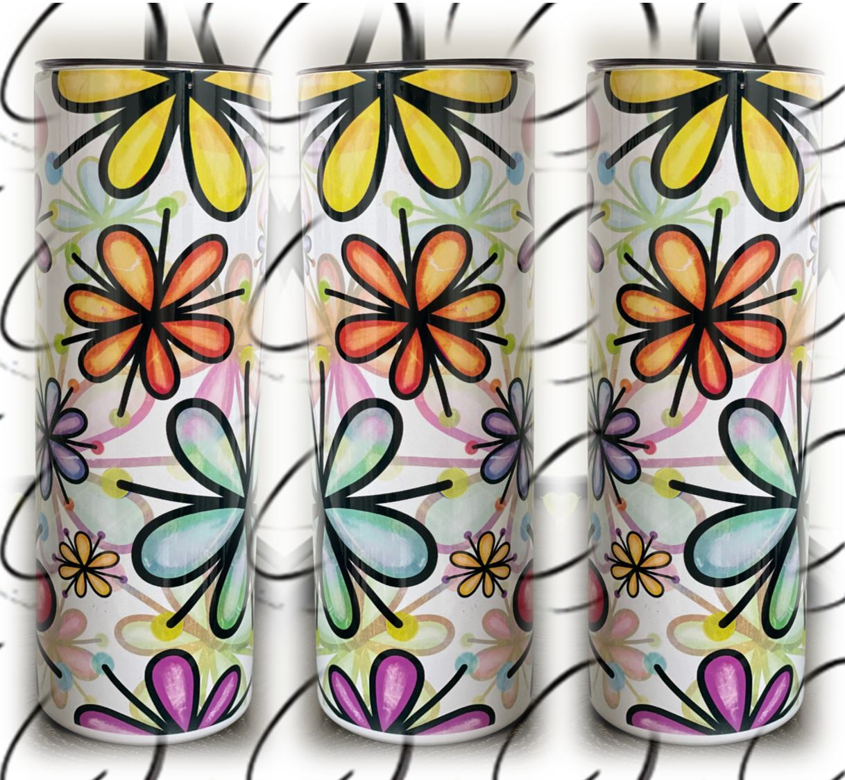 Colorful Daisies 20oz UV Orange Skinny Tumbler