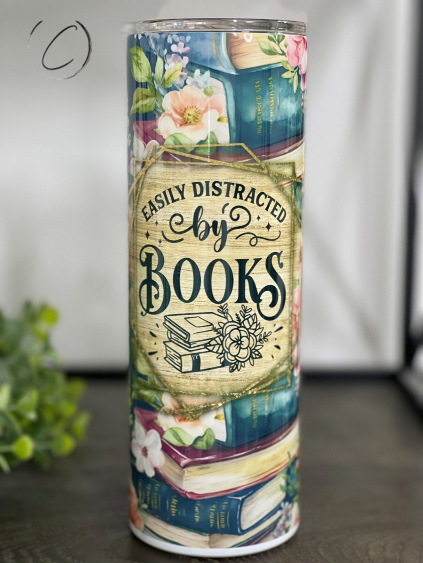 Easily Distracted By Books 20oz Skinny Tumbler