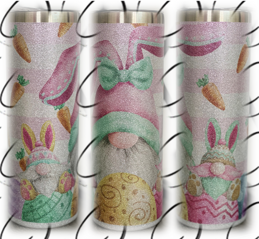 Easter Bunny Gnomes 20oz Glitter Skinny Tumbler