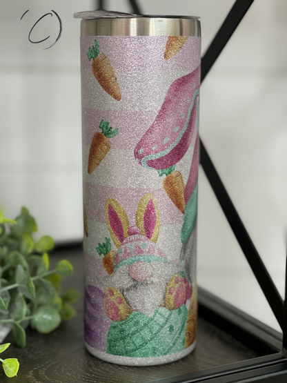 Easter Bunny Gnomes 20oz Glitter Skinny Tumbler