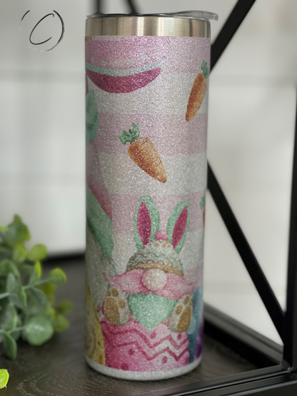 Easter Bunny Gnomes 20oz Glitter Skinny Tumbler