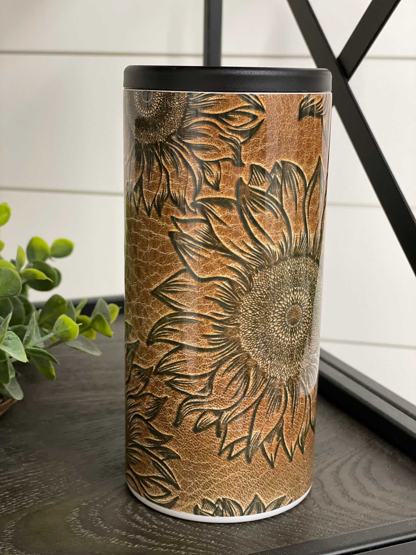 Embossed Sunflower Skinny Can Cooler