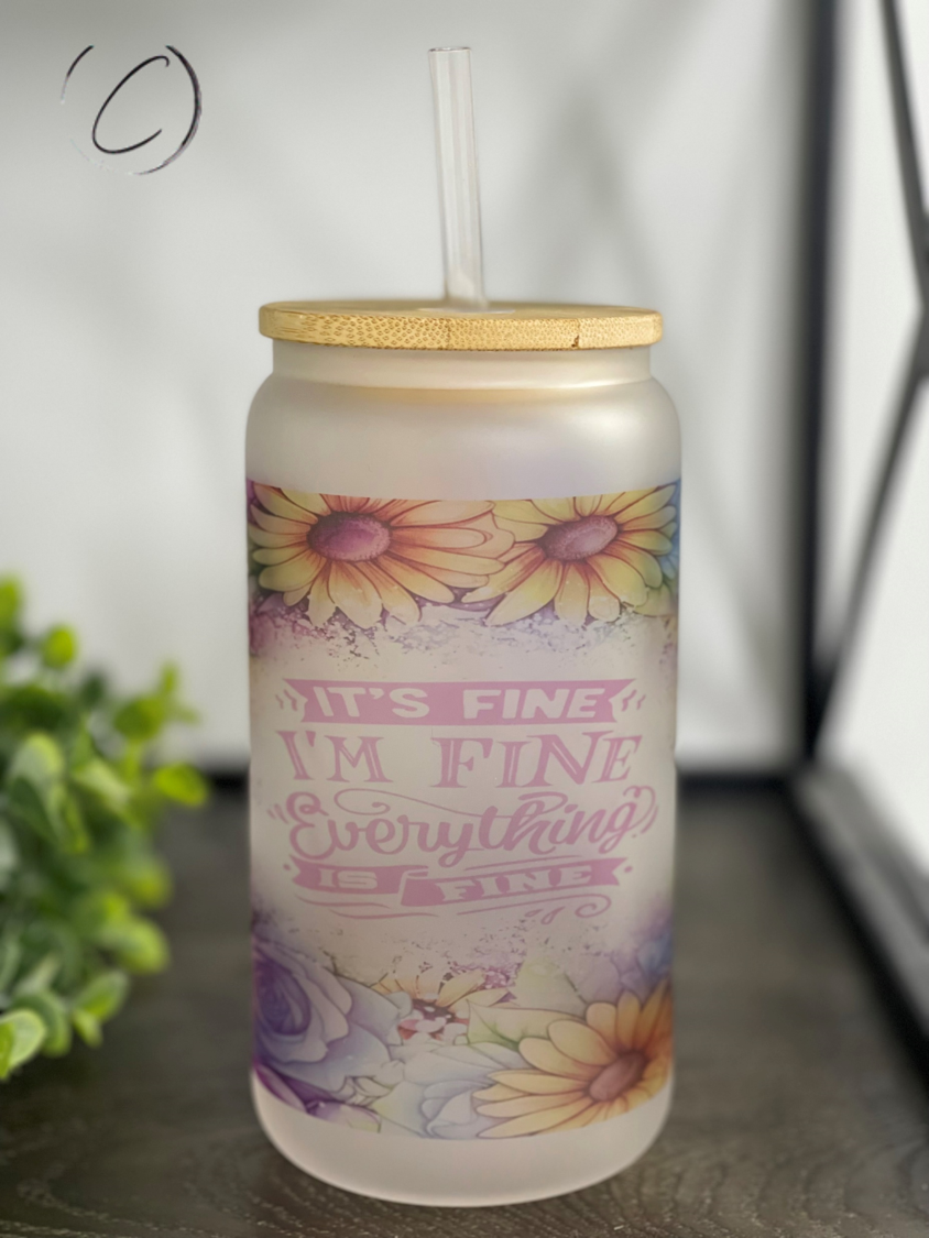 Everything Is Fine Floral 16oz Libbey Glass