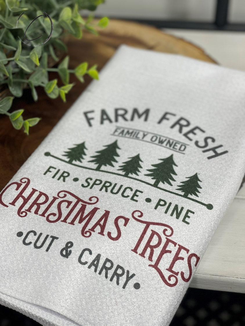 Farm Fresh Christmas Trees Waffle Weave Tea Towel