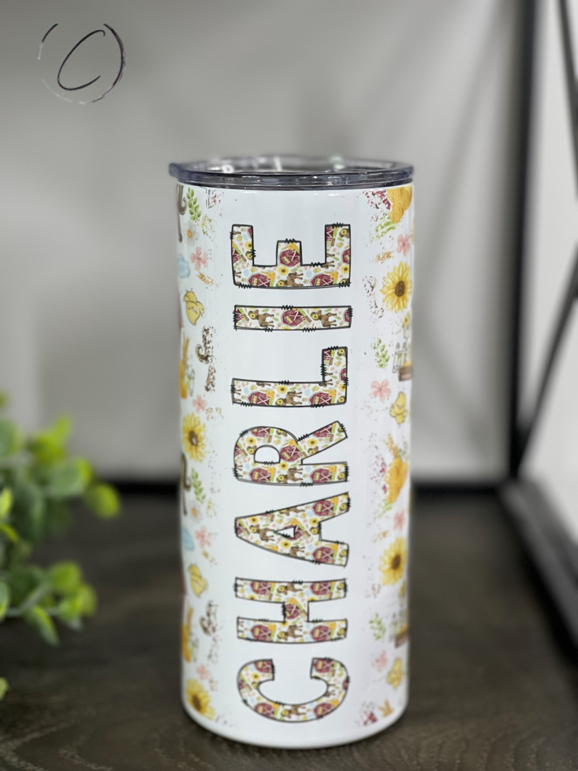 Farmyard Custom Name 15oz Kids Skinny Tumbler