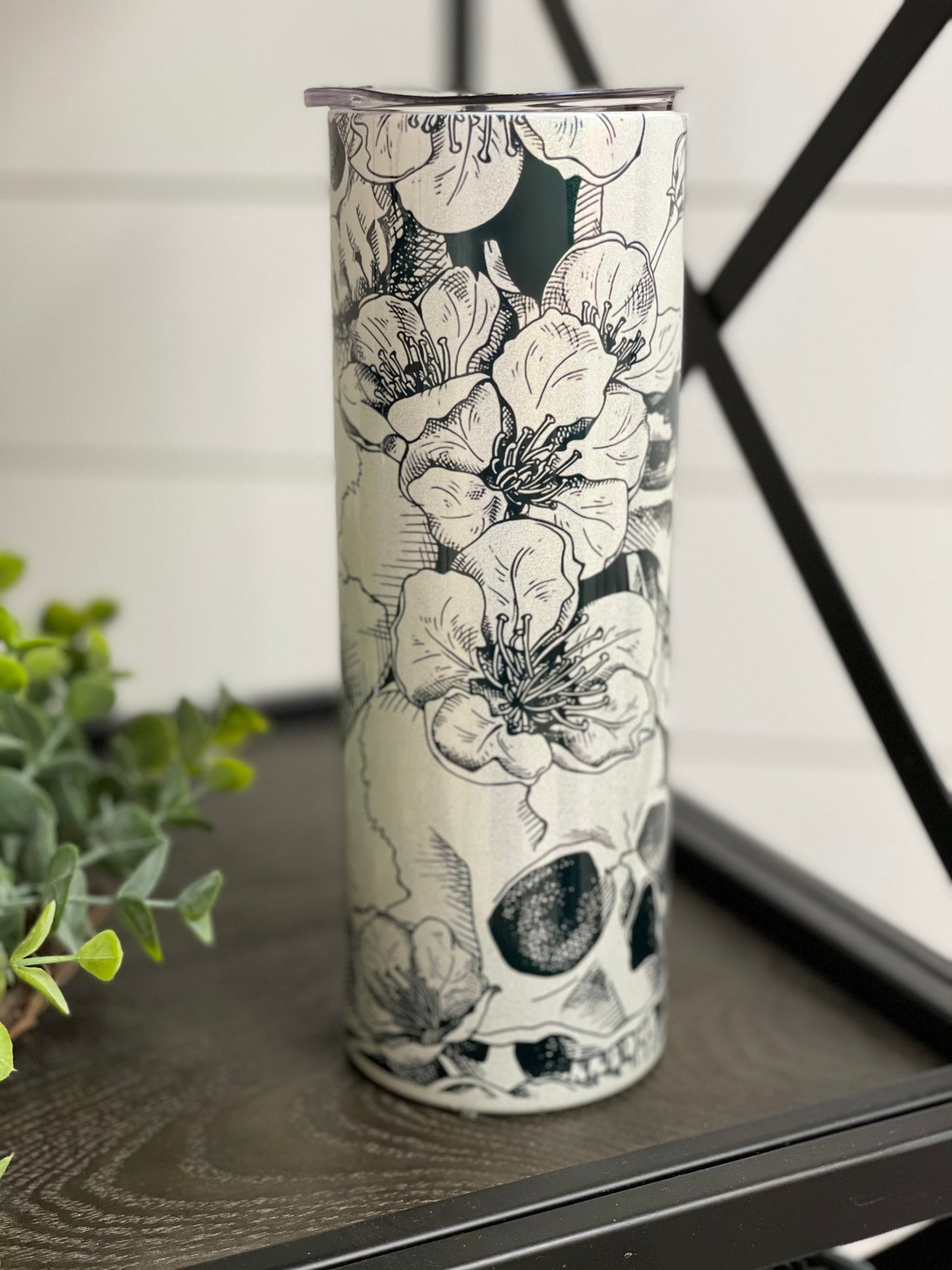 Floral Skulls 20oz Shimmer Skinny Tumbler