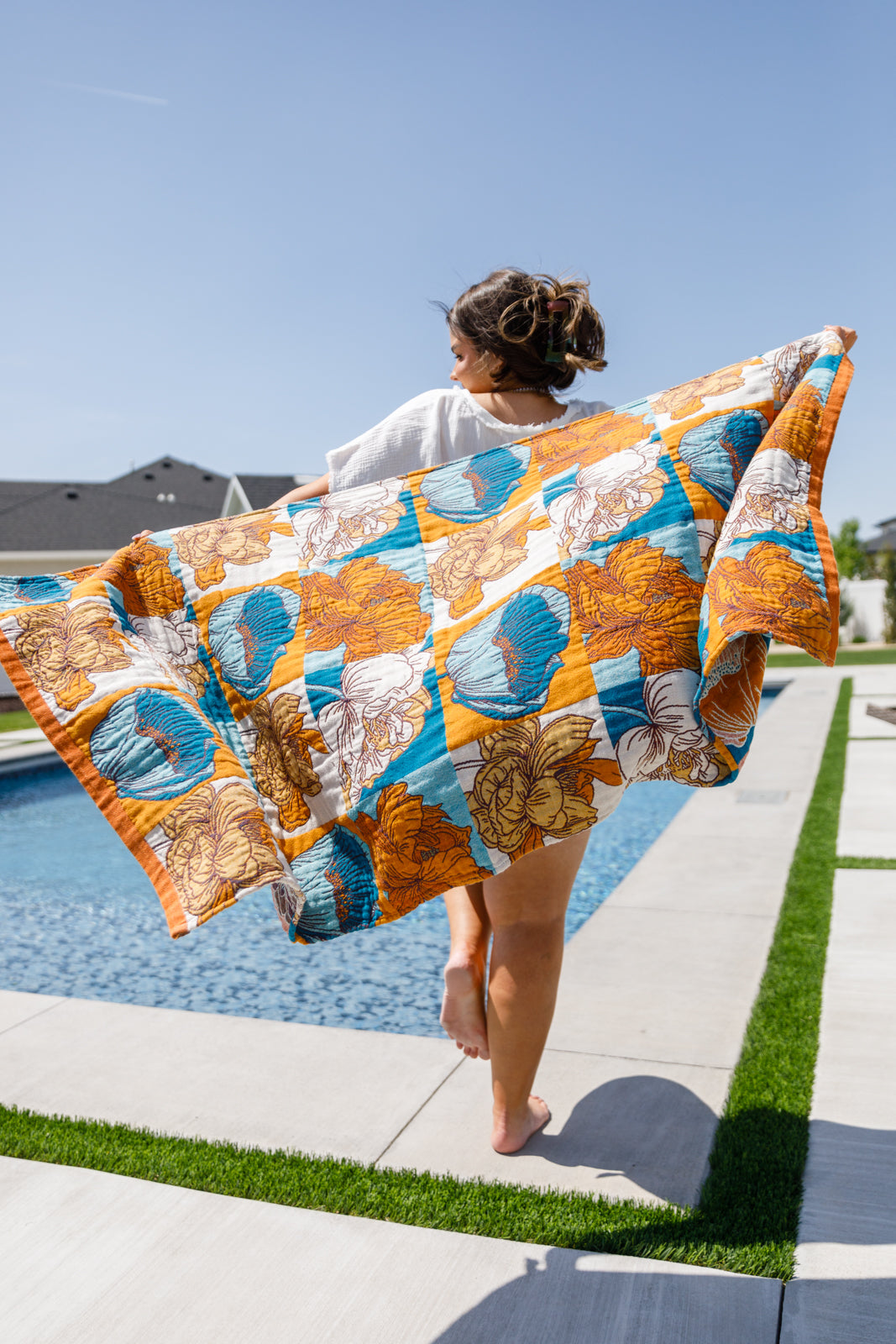 Luxury Beach Towel in Block Floral