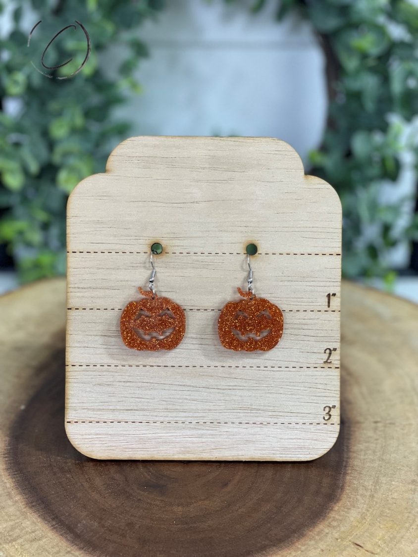 Pumpkin Orange Glitter Dangle Earrings