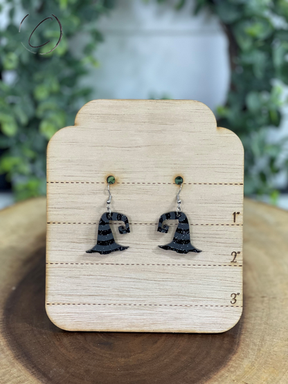 Witches Hat Black Glitter Dangle Earrings