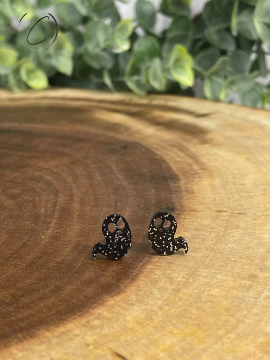 Ghost Black Glitter Stud Earrings