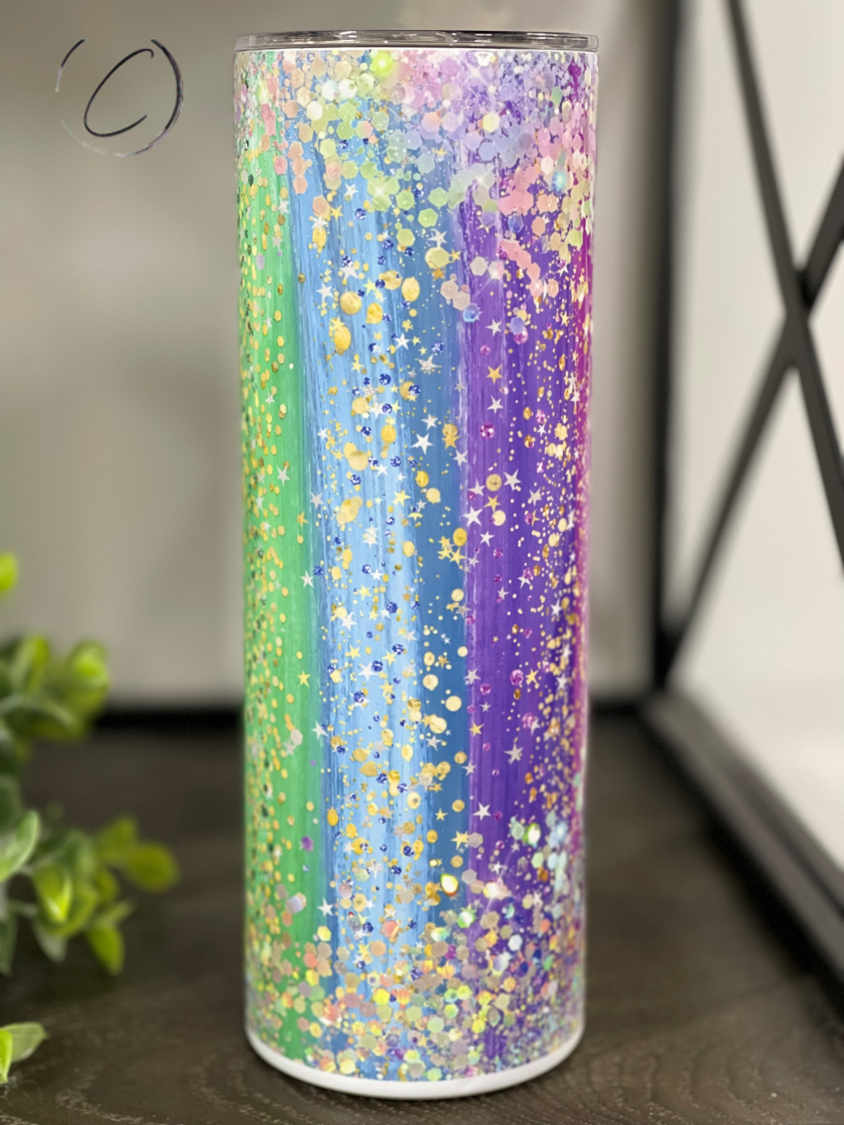 Glitter Rainbow Strokes 20oz Skinny Tumbler