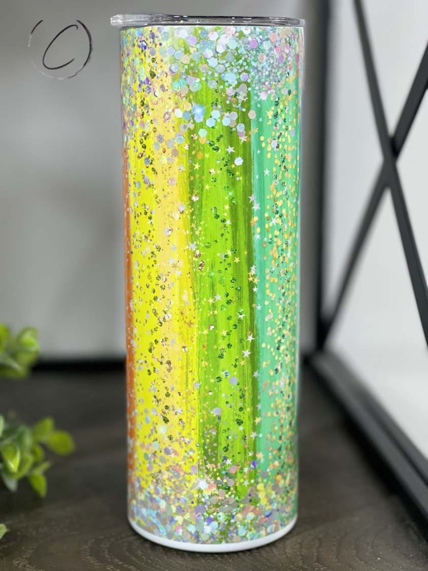 Glitter Rainbow Strokes 20oz Skinny Tumbler