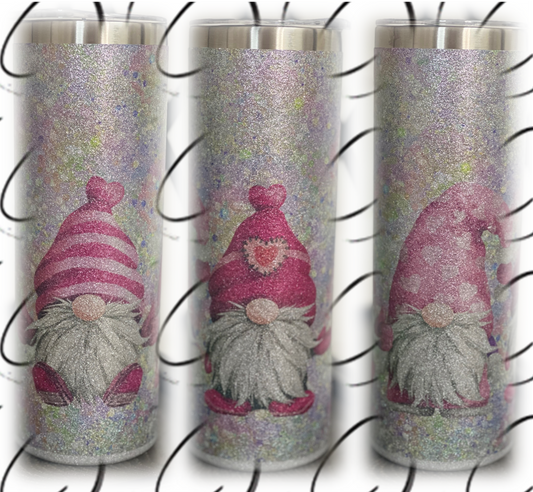 Glitter Valentines Gnomes 20oz Glitter Skinny Tumbler