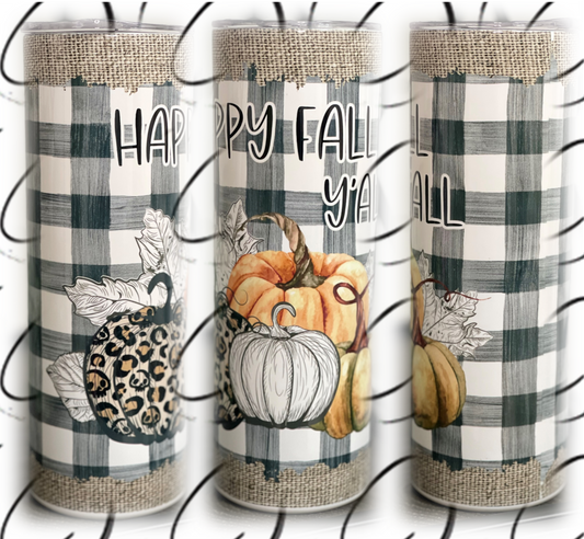 Happy Fall Y'all 20oz UV Orange Skinny Tumbler