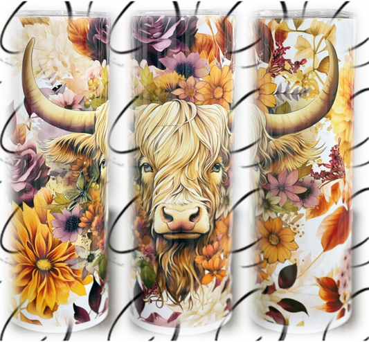 Harvest Floral Highland Cow 20oz Skinny Tumbler