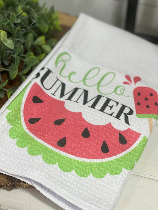 Hello Summer Watermelon Waffle Weave Tea Towel