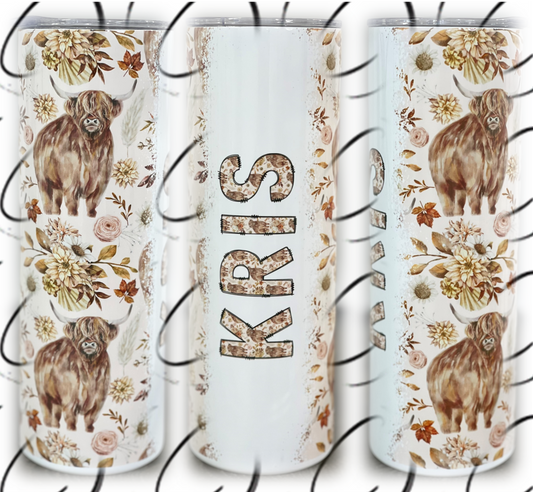 Highland Cow Custom Name 20oz Skinny Tumbler