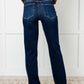 Jacqueline Mid Rise Frayed Hem Straight Leg Jean