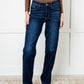 Jacqueline Mid Rise Frayed Hem Straight Leg Jean