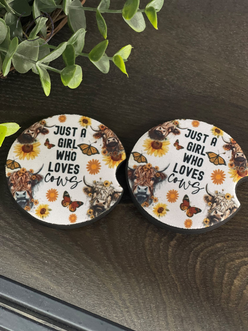 Just A Girl Who Loves Cows Car Coaster Set