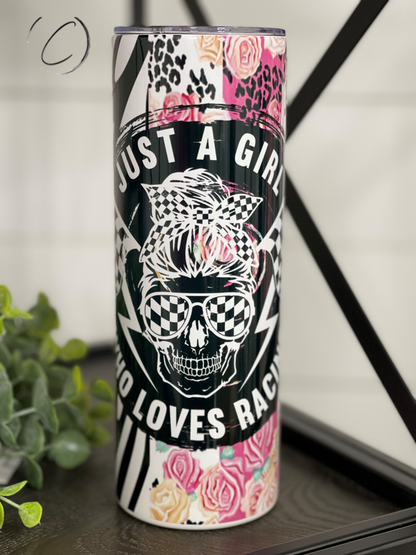 Just A Girl Who Loves Racing 20oz Skinny Tumbler