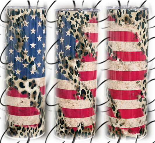 Leopard American Flag 20oz Skinny Tumbler