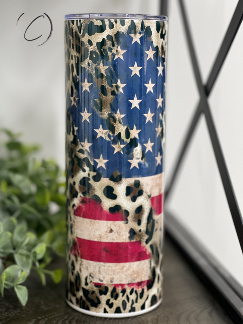 Leopard American Flag 20oz Skinny Tumbler