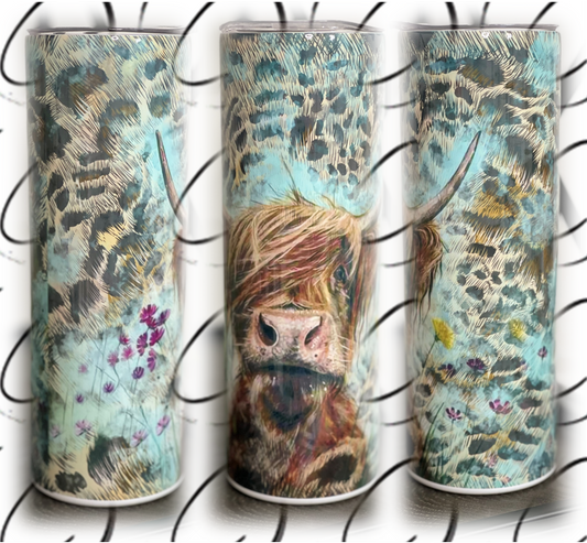 Leopard Highland Cow 20oz Skinny Tumbler