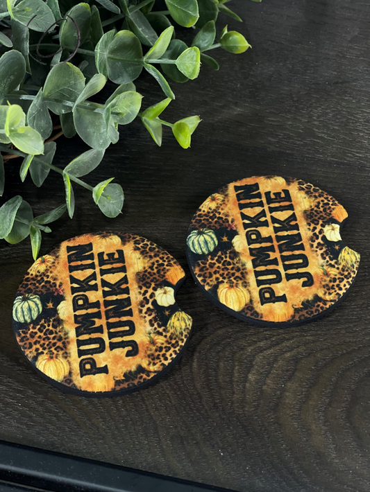 Leopard Pumpkin Junkie Car Coaster Set