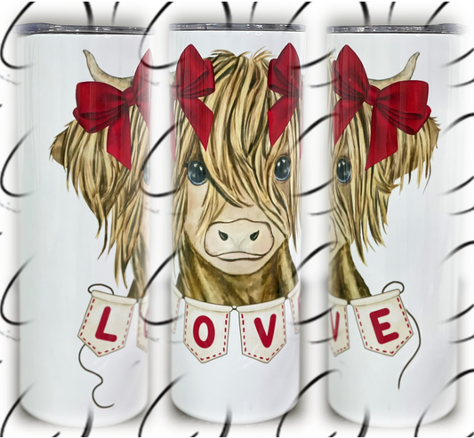 Love Highland Cow 20oz Skinny Tumbler