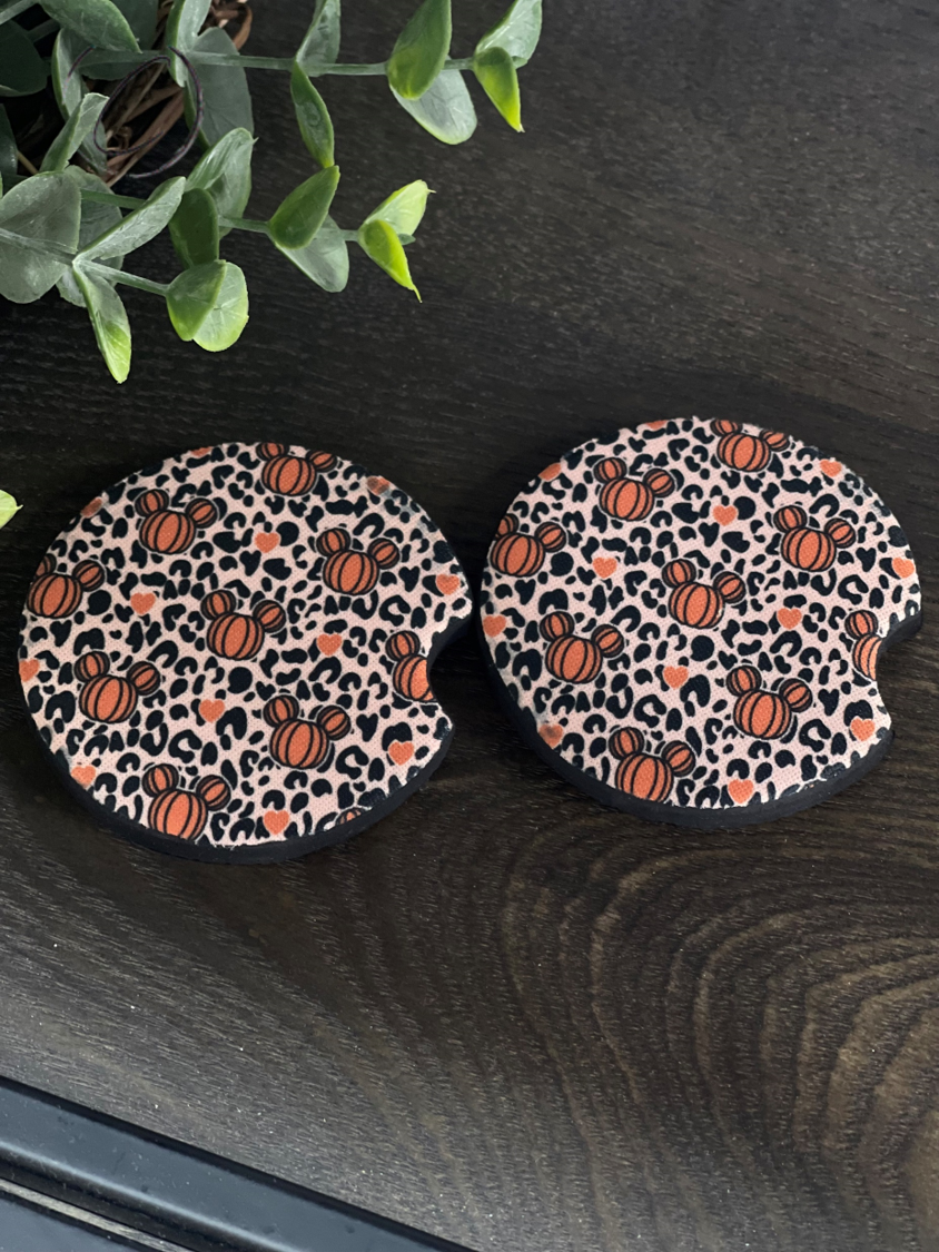 Magical Pumpkins & Leopard Car Coaster Set