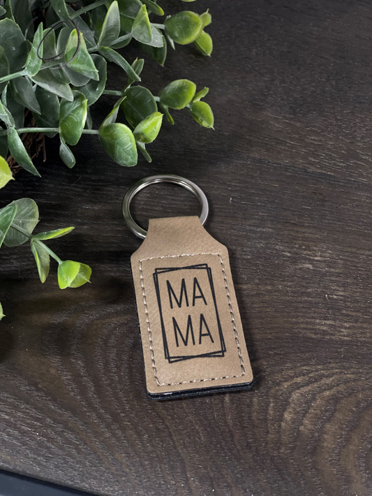 Mama Squared Leather Keychain