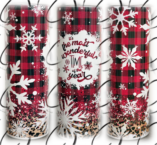 Most Wonderful Time Leopard & Plaid 20oz Skinny Tumbler