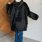 Oversized Velour Blanket Hoodie in Black