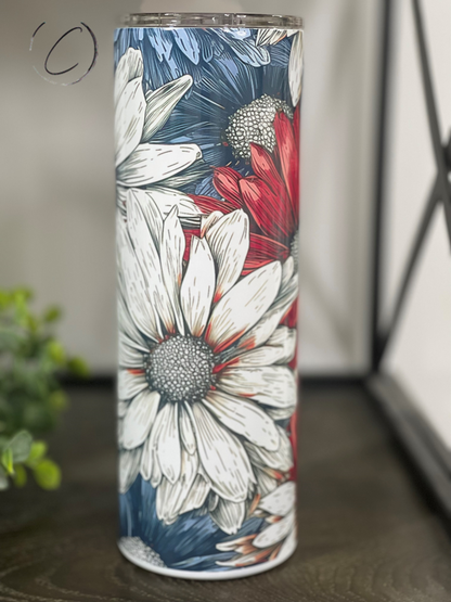 Patriotic Daisies 20oz Skinny Tumbler