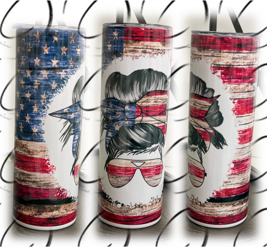 Patriotic Messy Bun 20oz Skinny Tumbler