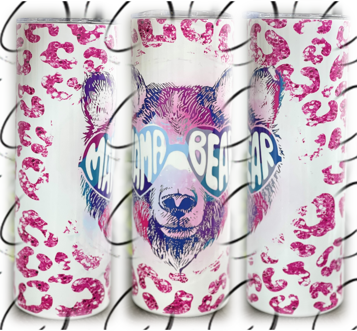 Pink Leopard Mama Bear 20oz Skinny Tumbler