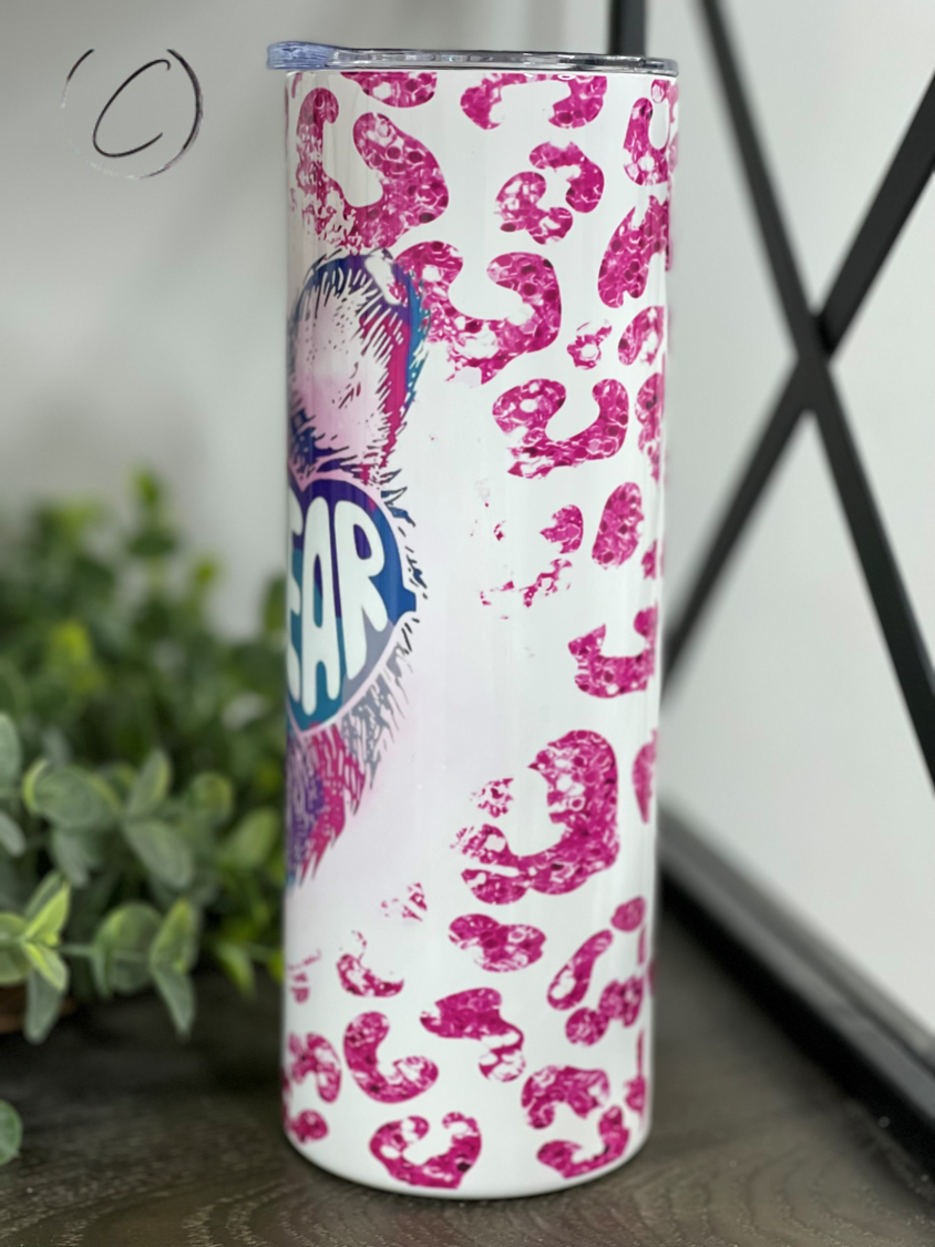 Pink Leopard Mama Bear 20oz Skinny Tumbler