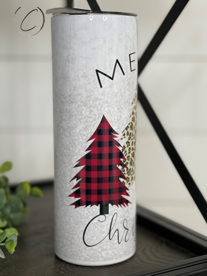 Plaid & Leopard Merry Christmas Trees 20oz Skinny Tumbler