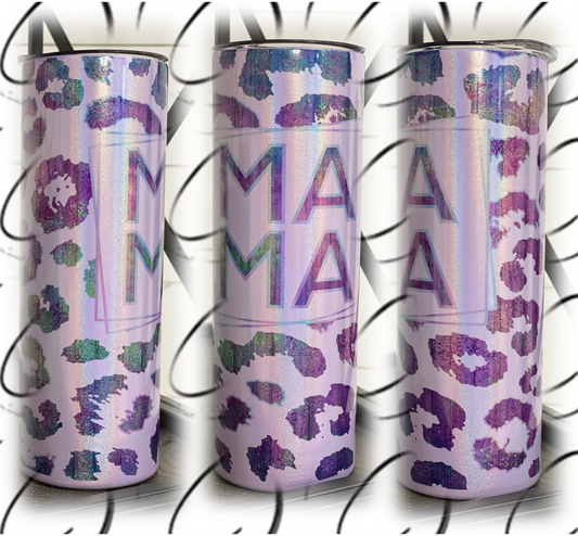 Purple Leopard Mama 20oz Shimmer Skinny Tumbler