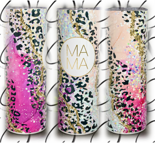 Rainbow Leopard Geode Mama 20oz Skinny Tumbler