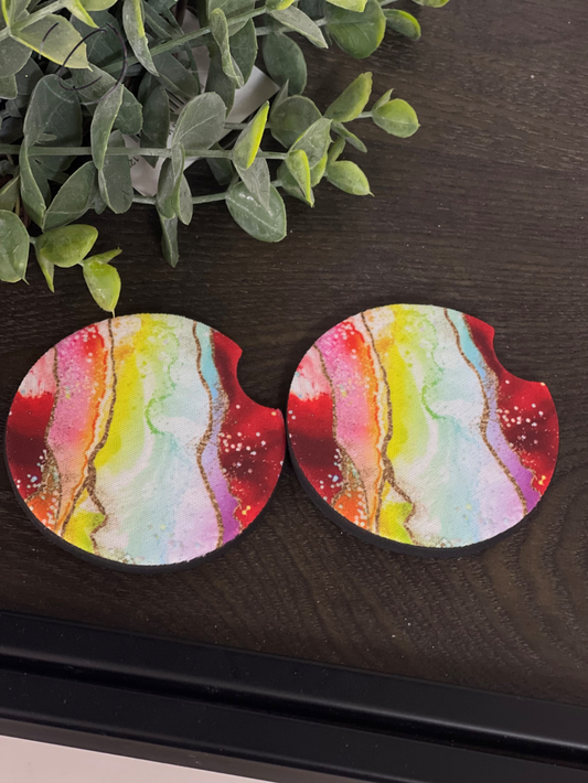 Red Rainbow Geode Car Coaster Set