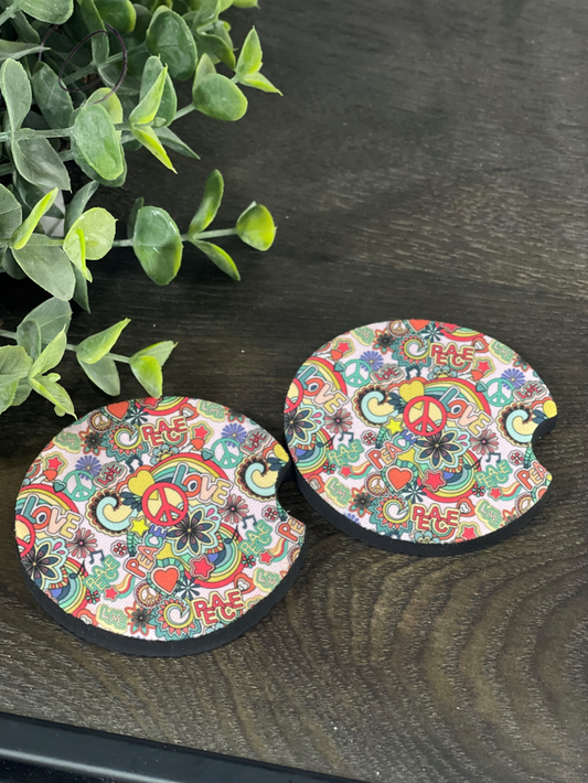 Retro Peace & Love Car Coaster Set