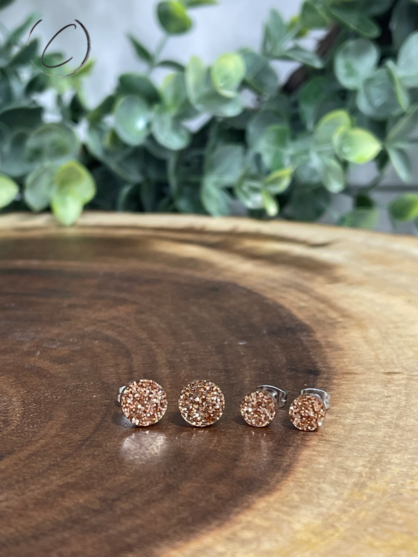 Round Gold Glitter Stud Earrings