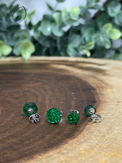 Round Green Glitter Stud Earrings