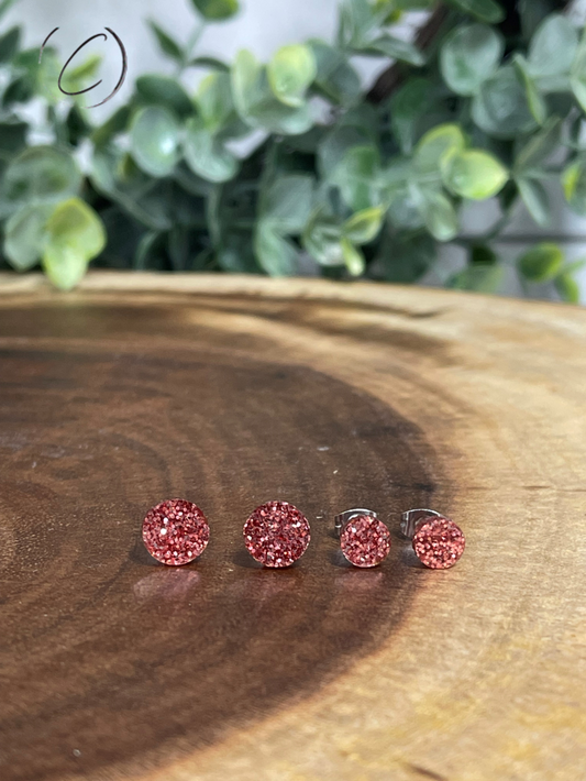 Round Rose Gold Glitter Stud Earrings